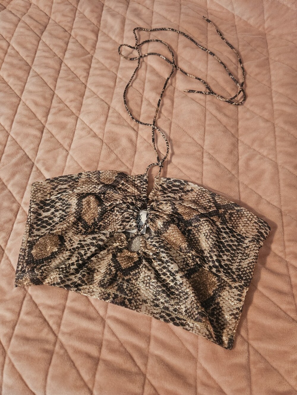 Princess Polly Metallic Snake-Print Bandeau Halter Top